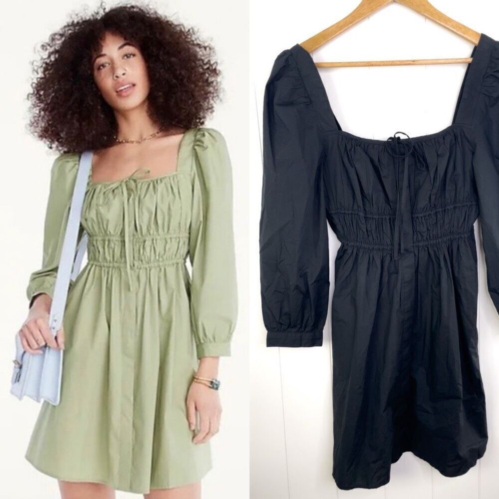 J. Crew Cinched-waist cotton poplin dress in Black Size 6